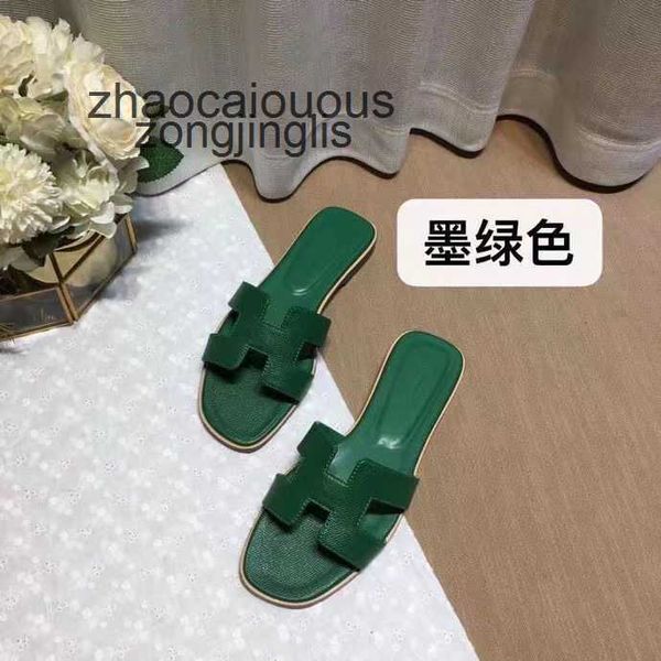 

sandal slipper h designer 2023 oran summer baida bear women's shoes slippers color matching leatflat sandals for tourism litchi pattern