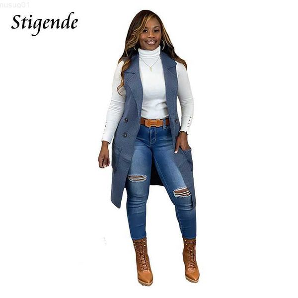 

women's jackets stigende women notched collar long vest jacket turn down collar sleeveless coat casual knitted back split pocket cardig, Black;brown