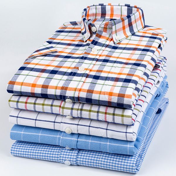 

men's casual shirts quality men shirt short sleeve plaid striped solid dress business office slim fit man 230724, White;black