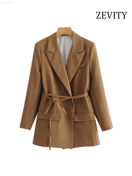

women's suits blazers zevity women fashion with tied wrap blazers coat vintage long sleeve pockets female outerwear chic ct961 l230724, White;black