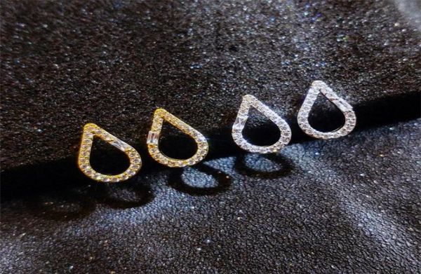 

2020 new arrival simple fashion jewelry 925 sterling silvergold fill pave white sapphire party water drop women wedding stud earr7054570, Golden;silver