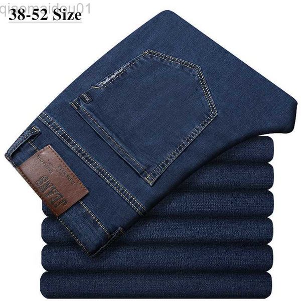 

men's jeans plus size 44 46 48 50 52 mens blue jeans 2023 classic loose elastic trousers business casual denim pants brand mens clothes
