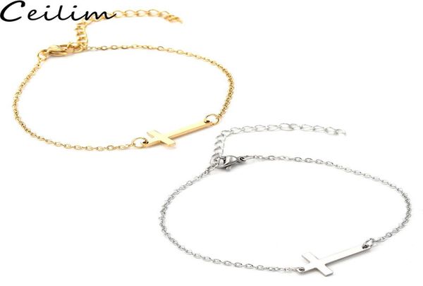 

new stainless steel cross charm bracelet gold silver color chain pendant bracelets bangles for women men fashion friendship jewelr8852325, Golden;silver