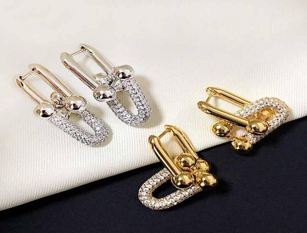 

special style and shape connect drop earring with diamonds in 18k gold plated and platinum for women wedding jewelry gift bracelet9933845, Golden