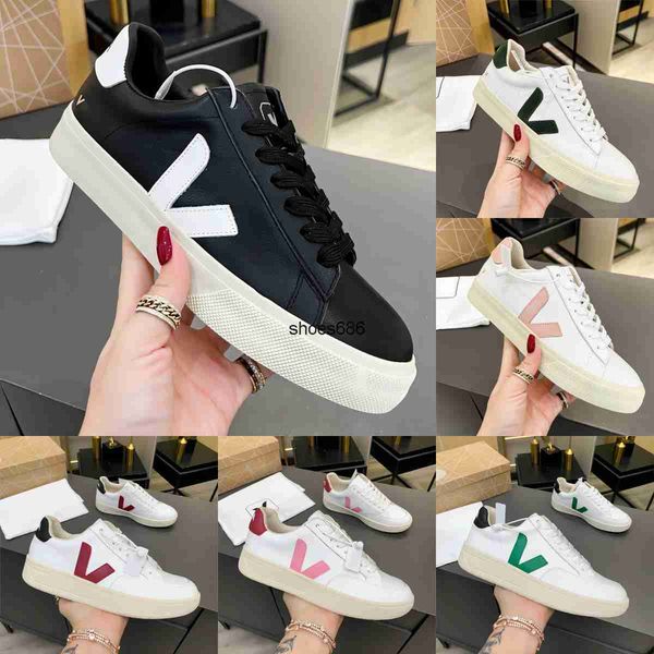 

luxury designer women veja shoes men va word leather white shoe stitching brown lace up sneaker leathers lining rubber sole with box size 35, Black