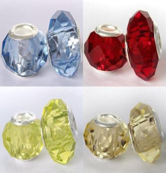

big hole faceted glass beads whole 100pcs solid color fit bracelet 6195558, Crystal