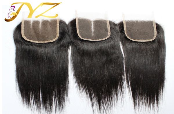 

100 human hair closure brazilian hair lace closure 820inch straight closure natural color with bleached knots8783020, Black
