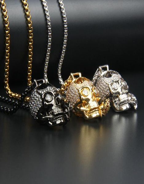

clear cz rose skull necklace fashion stainless steel jewelry gift pendant metal link chain party men 26x21mm4442017, Silver
