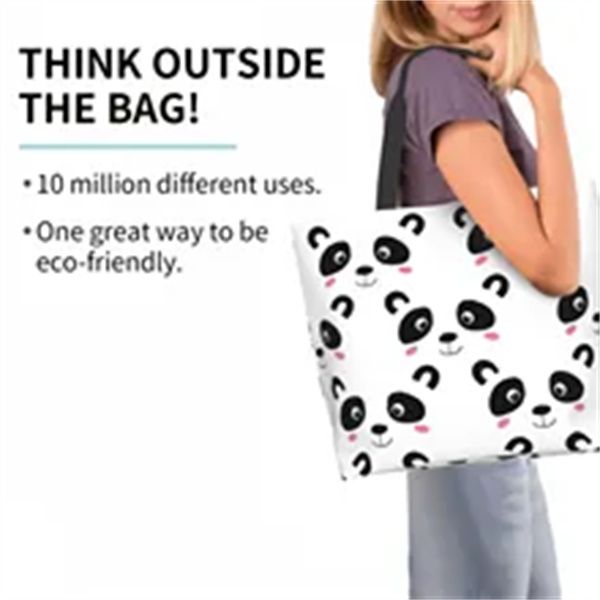 

tote bag for women cute panda baby reusable shopping bags beach bag a2, Black
