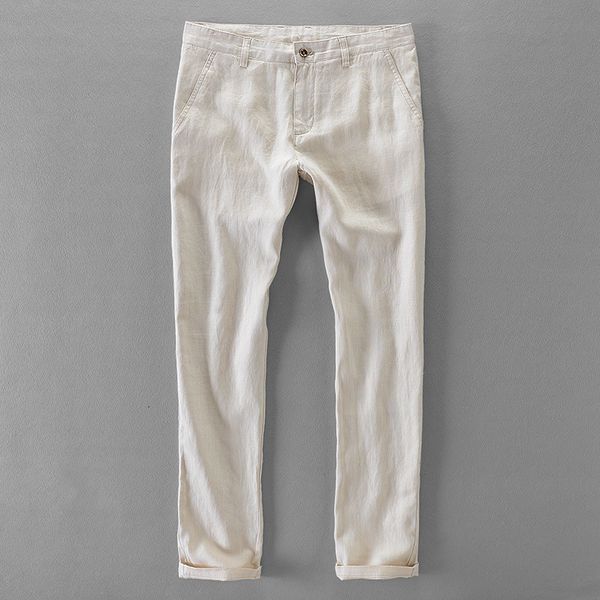 

mens pants business fashion men quality pure linen casual brand long trousers pantalones pantaloni un pantalon for me 230724, Black
