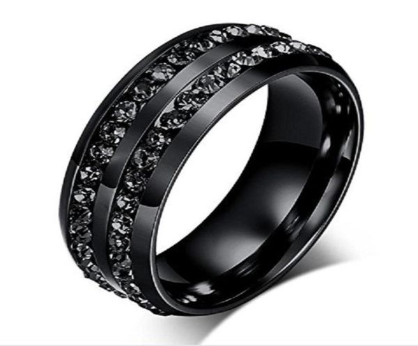 

2018 new fashion men039s ring black crystal ring titanium steel fulldrill double row circle diamond wedding ring3419026, Silver