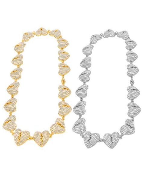 

hip hop iced out bling heart broken diamond punk chain link novel necklace jewelry men women8373385, Silver