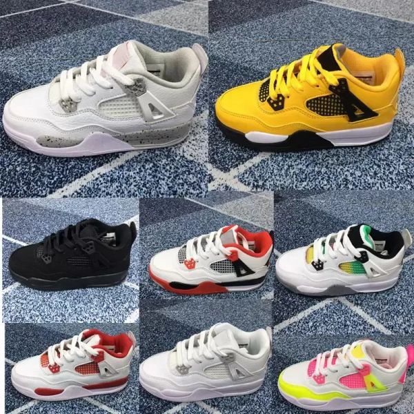

2021 oreo td kids white 4s baketball shoes lightning rasta lemon venom alternate 89 pure money big boys girls toddler fire red sneakers chil, Black