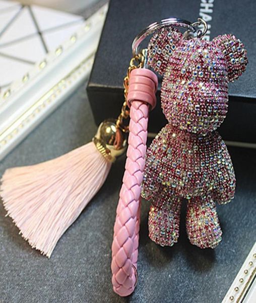 

rhinestone cartoon bear keychain car tassel key chain ring holder pendant for bag charm chaveiro llaveros mujer3792357, Slivery;golden