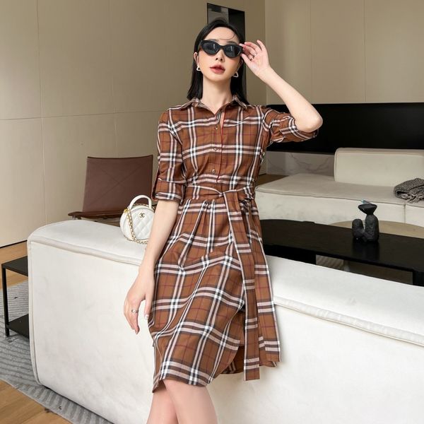 

high-quality women's plaid dress summer new long-sleeved skirt plaid skirt cotton mid-length women's skirt, Black;gray