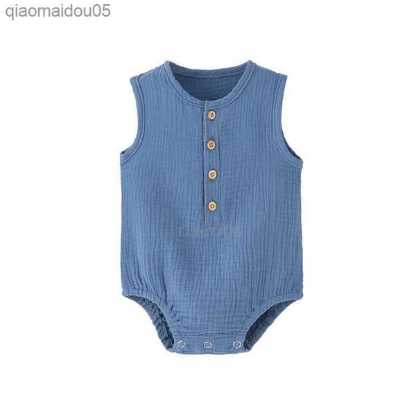 

newborn baby romper summer muslin romper for girls sleeveless gauze cotton jumpsuit toddler pajamas boy 0-24month infant clothes l230712, Blue