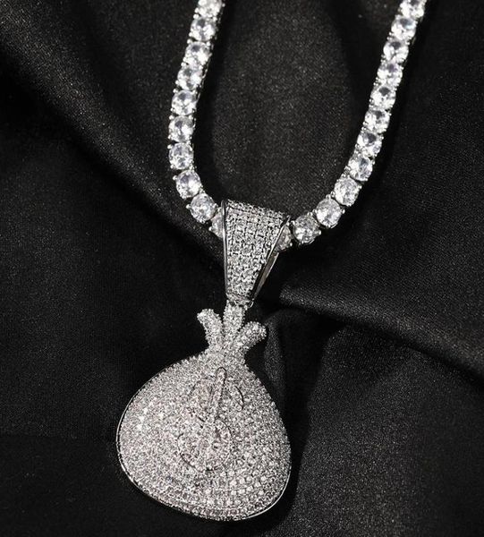 

pendant necklaces hip hop 3a cz stone paved bling iced out solid dollars money bag pendants necklace for men rapper jewelry gift4096337, Silver