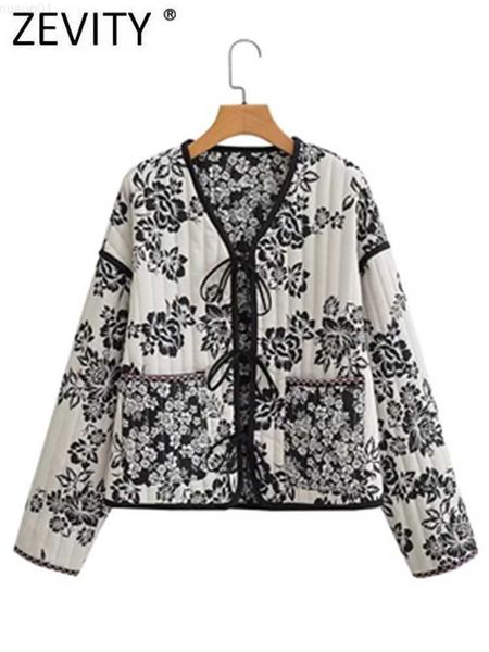 

women's jackets zevity women vintage double floral print lace up cotton jacket coat female long sleeve pockets casual outerwear chic c, Black;brown