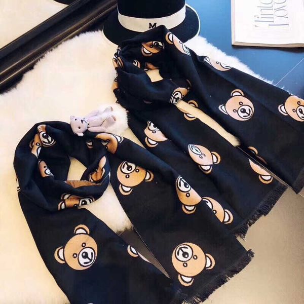 

scarves wraps children's scarf autumn winter classic little bear korean version double sided thickened parent-child style imitation cas, Red;brown