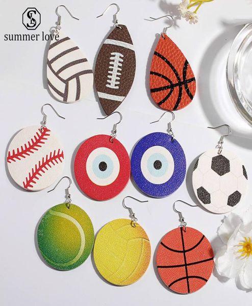 

new sports round pu leather earrings baseball football soccer basketball softball evil blue eye drop earrings for women jewelry5107843, Silver