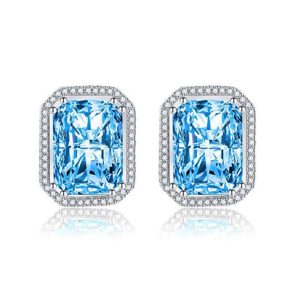 

silver needle earrings women jewelry rectangular sea blue white champagne4188034, Golden;silver