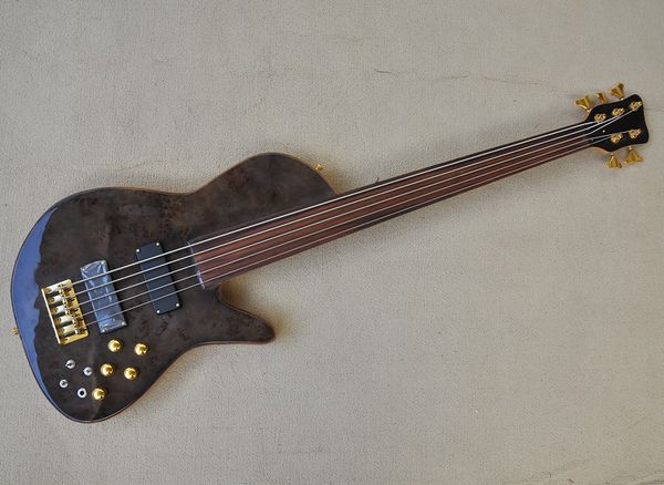 

4 strings fretless electric bass with tree-burl veneer,24 frets,neck through body