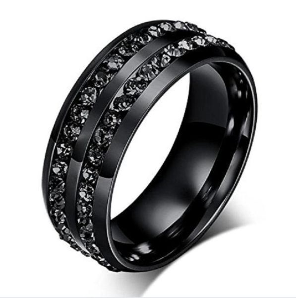 

2018 new fashion men039s ring black crystal ring titanium steel fulldrill double row circle diamond wedding ring6996032, Silver