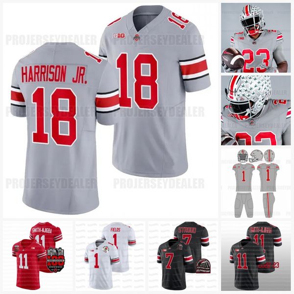 

marvin harrison jr. osu ohio state buckeyes 2023-24 gray ncaa football jersey 7 c.j. stroud justin fields chris olave joey bosa treveyon smi, Black