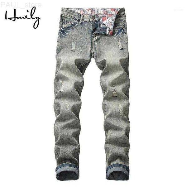

men's jeans hmily stretch hole small feet men cotton jean pants vintage cool trousers guys summer male1 l230724, Blue