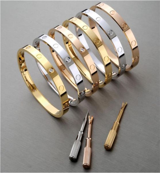 

love bangle women men bracelet designer jewelry stainless steel jewellery diamonds screwdriver screw charm cuff wedding gift silve9604963, Golden;silver