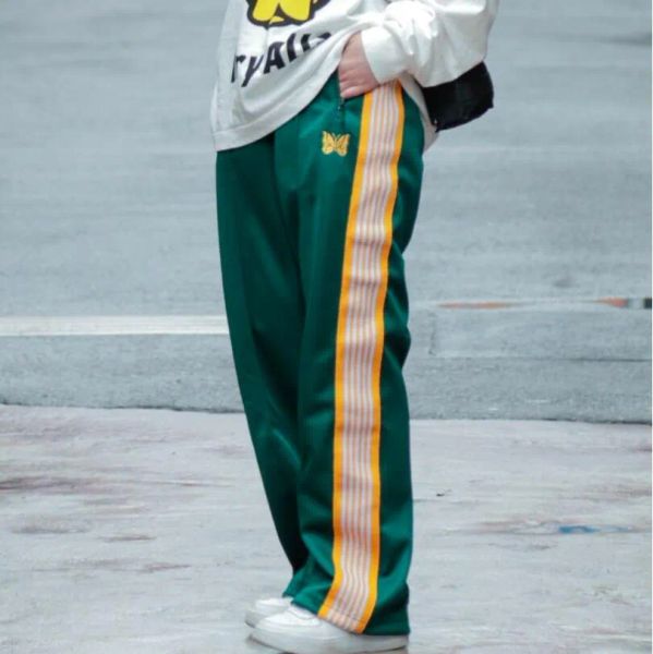 

green yellow striped pants men women embroidery black track drawstring trousers joggers, Black;brown