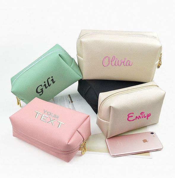 

cosmetic bags cases personalized embroidery small makeup bag pu leather travel pouch toiletry for women portable water resistant 230724