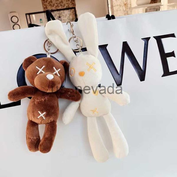 

keychains lanyards 18cm kawaii cute bear rabbit plush doll keychain toys soft cotton keychain creative toy girls couple backpack pendant gif, Silver