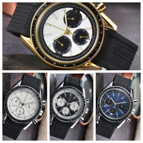 

mens moon watch designer watches luxury six stitches mineral reinforced glass mirrorbrand chronograph clock rubber strap watches aaa watch, Slivery;brown
