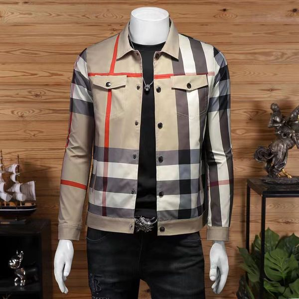

designer high-end sense jacket men's plaid print workwear handsome trend spring and autumn style outerwear jacket men's thin autum, Black;brown