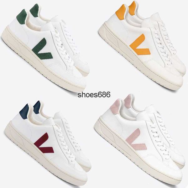 

2023 new genuine leather veja small white shoes for women v12 thick sole casual sports board shoes for men and women couples, Black