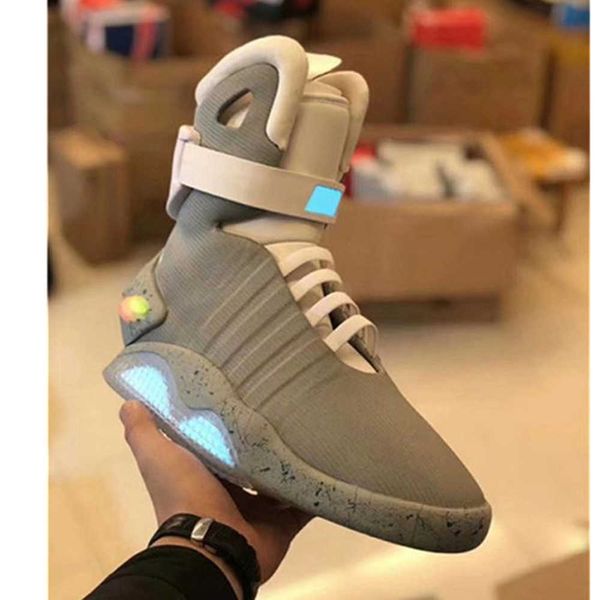 

2023 back to the future automatic laces air mag sneakers marty mcfly's led shoes back to the future glow in dark gray mcflys us7-13, Black