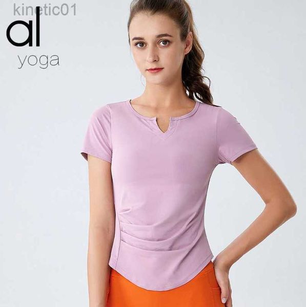 

2023 desginer alo yoga bra women's fashion short sleeve suit sports gym breathable quick drying t-shirt high waist top, White