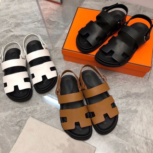 

famous 23ss summer chypre men sandals shoes adjustable strap comfortable beach slide flats breath boy walking eu38-46 original box, Black