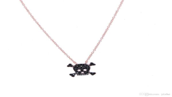 

factory whole drop stock pave black cubic zirconia rose gold 925 sterling silver ladies women skull necklace3096192