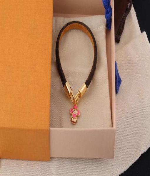

fashion bracelet classic flat brown brand designer bangle leather for women men metal charm bracelets with box dustbag5776174, Golden;silver