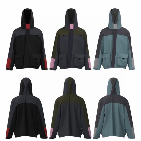 

fashion designer men's jackets high street contrast stitching multi-function pocket loose hooded jacket autumn thin coat men's and, Black;brown