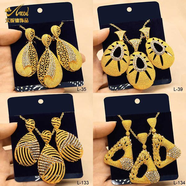 

gold dubai bride full diamond necklace earring set, Golden