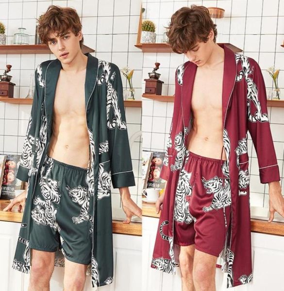

mens silk sleepwear bathrobes dressing gowns long nightgowns pajamas sets robes shorts two piece suit home clothes11532364303314, Black;brown