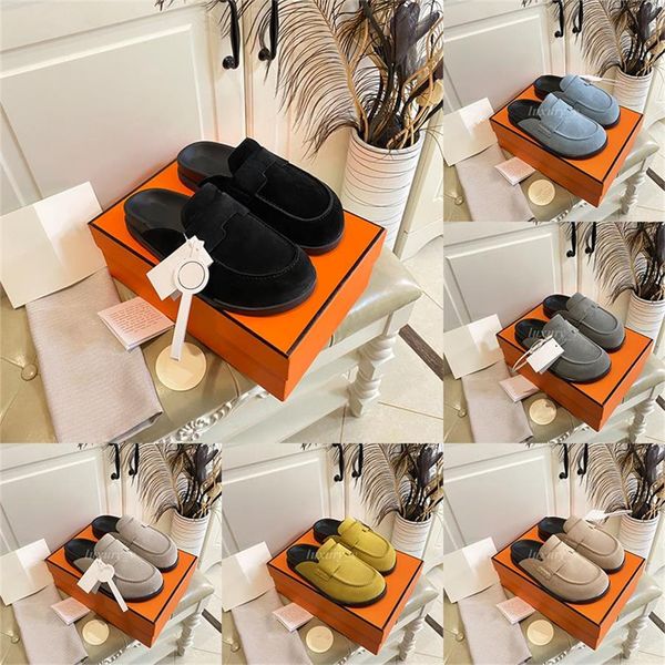 

designer women sandals go mules thick bottom suede slippers boston clogs wrapped toe leather sandal summer beach flip flop, Black