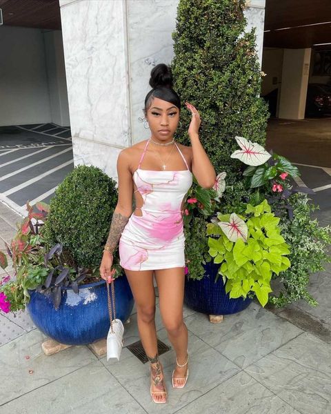

dress fashion print lace up summer new, White