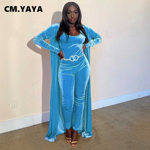 

women's jackets cm.yaya women set solid velvet long coats + hollow out jumpsuits two 2 piece sets fashion casualwear outfit autumn trac, Black;brown