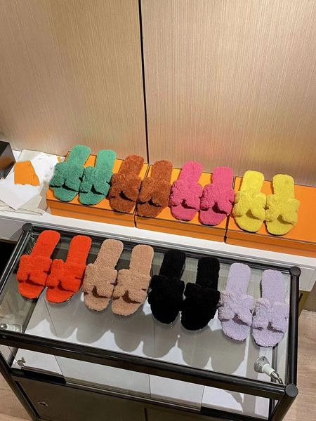 

2023 5a quality luxury designer women sandals indoor outdoor slides wool rubber slippers, Black
