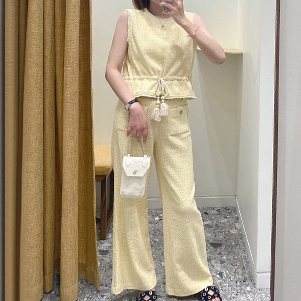 

new -aje tweed tassel drawstring waistband round neck tank pants, White