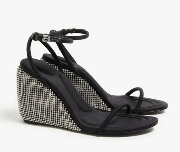 

designer sandals women luxury dahlia wedged sandals crystal embellished wedge sandals eu35-40 with box dresses wedding, Black
